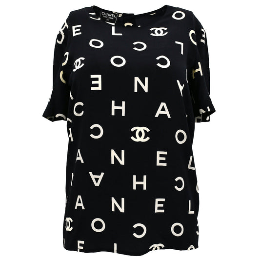 Luxury Chanel Spring 1997 Short Sleeve Shirt Blouse Tops Black 97P #38