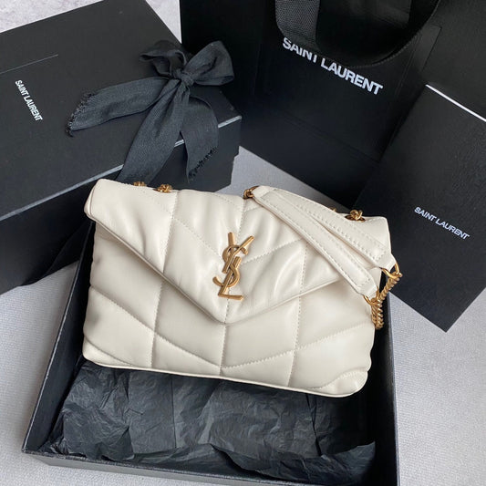 Luxury Saint Laurent LOULOU MINI 23 WHITE QUILTED GOLD HARDWARE
