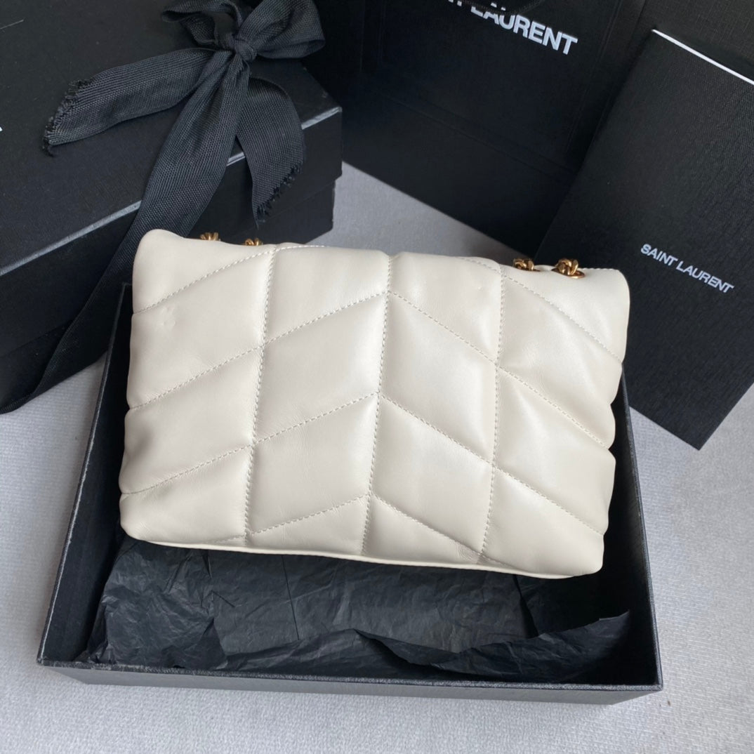 Luxury Saint Laurent LOULOU MINI 23 WHITE QUILTED GOLD HARDWARE