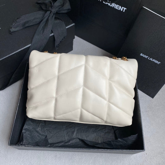 Luxury Saint Laurent LOULOU MINI 23 WHITE QUILTED GOLD HARDWARE