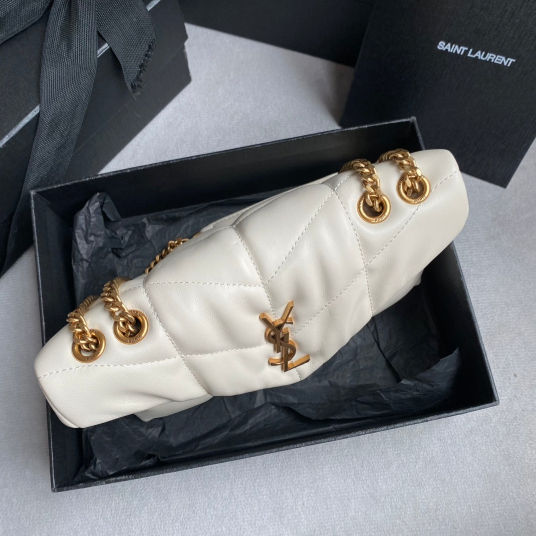 Luxury Saint Laurent LOULOU MINI 23 WHITE QUILTED GOLD HARDWARE