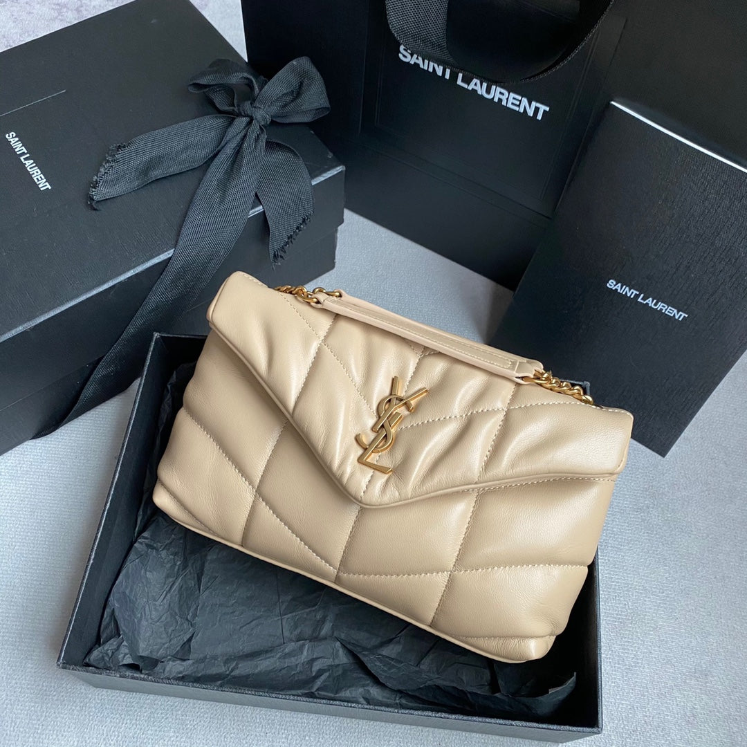 Luxury Saint Laurent LOULOU MINI 23 CREAM QUILTED GOLD HARDWARE