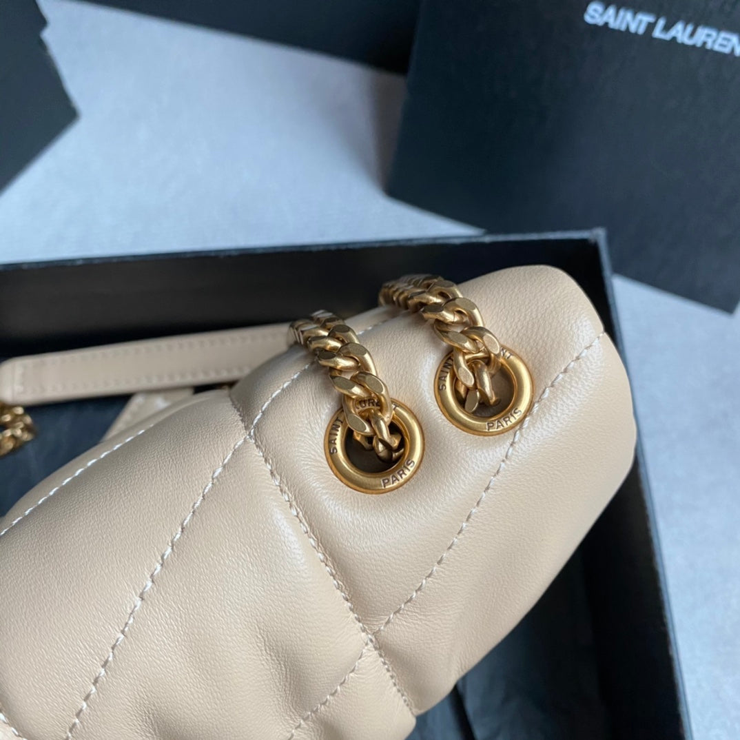 Luxury Saint Laurent LOULOU MINI 23 CREAM QUILTED GOLD HARDWARE
