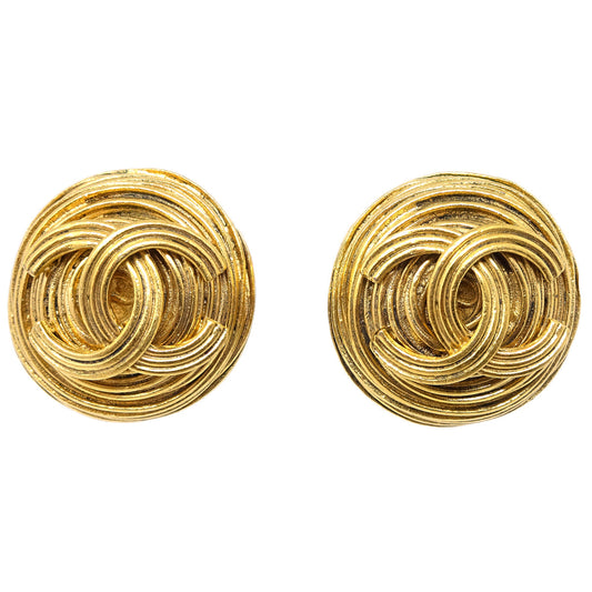 Luxury Chanel Button Earrings Clip-On Gold 94A