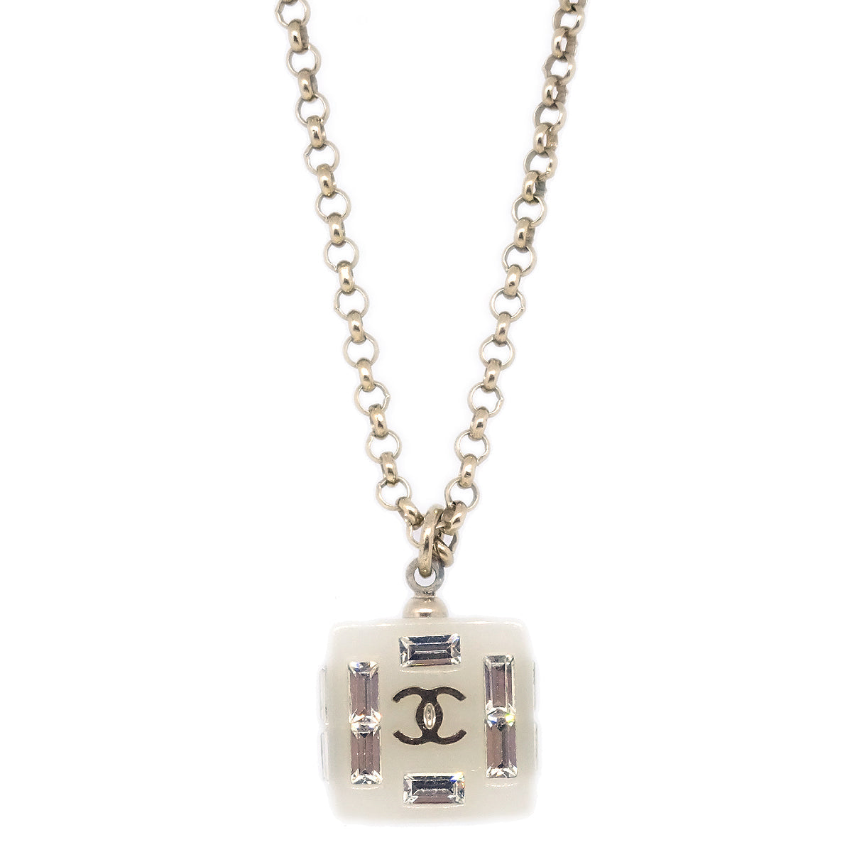 Luxury Chanel Gold Chain Pendant Necklace Rhinestone 08P