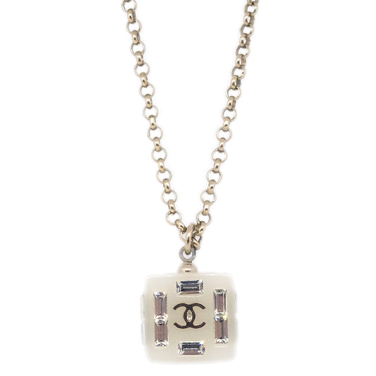 Luxury Chanel Gold Chain Pendant Necklace Rhinestone 08P