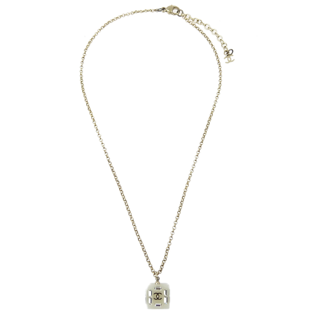 Luxury Chanel Gold Chain Pendant Necklace Rhinestone 08P