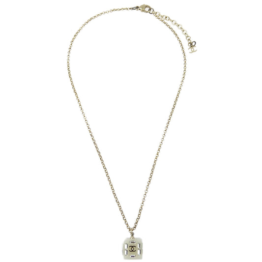 Luxury Chanel Gold Chain Pendant Necklace Rhinestone 08P