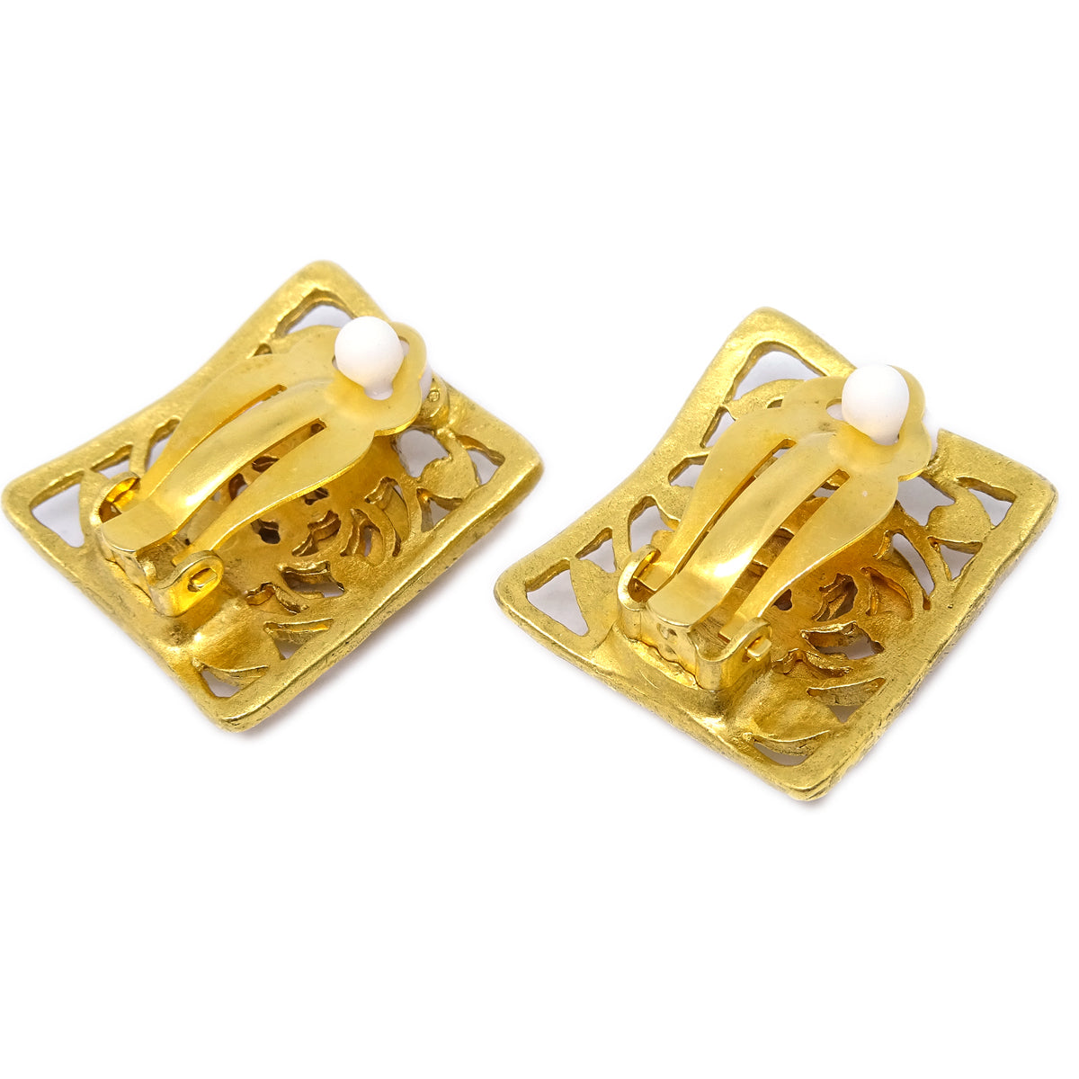 Luxury Chanel Square Earrings Clip-On Gold 95A