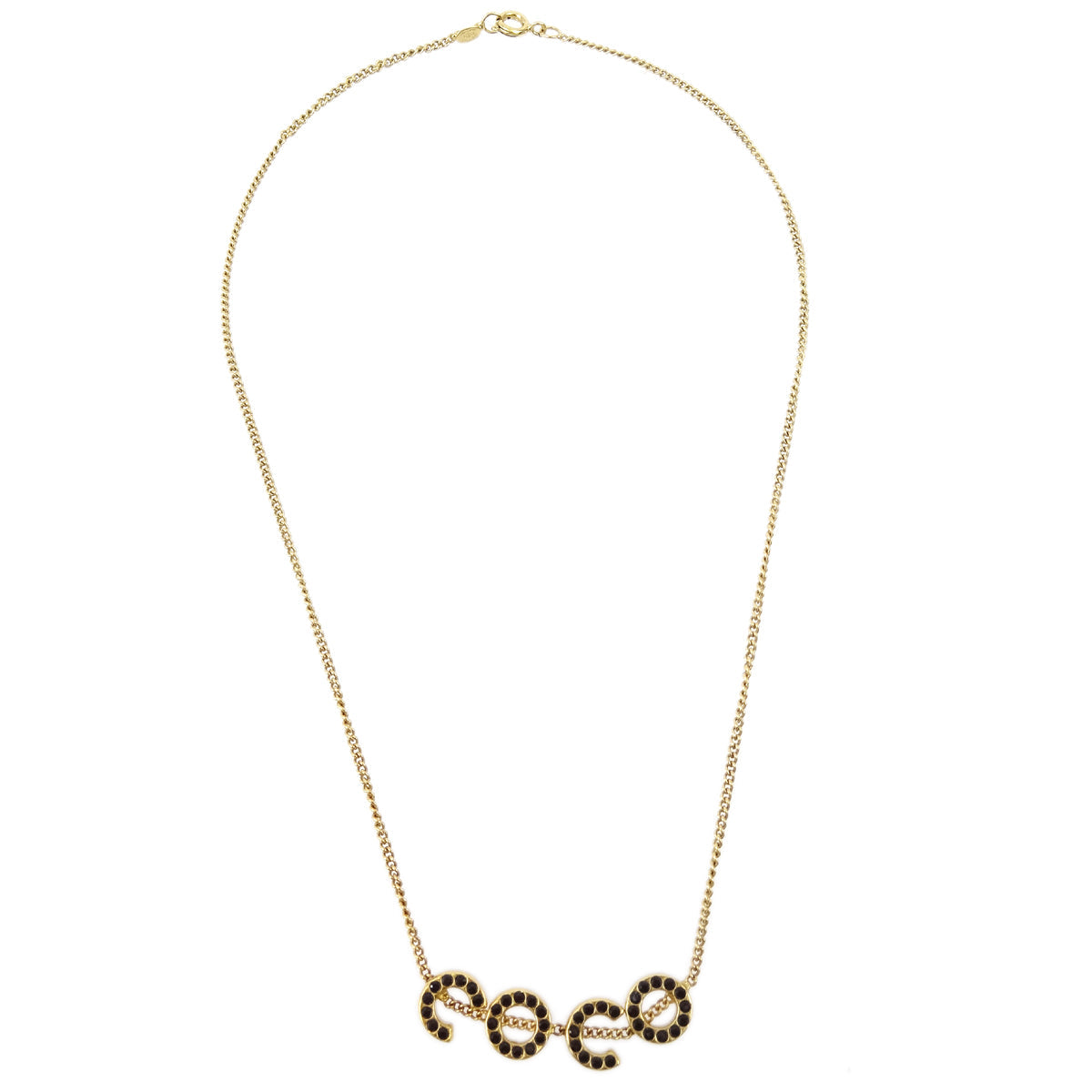 Luxury Chanel COCO Chain Pendant Necklace Rhinestone Gold 01A