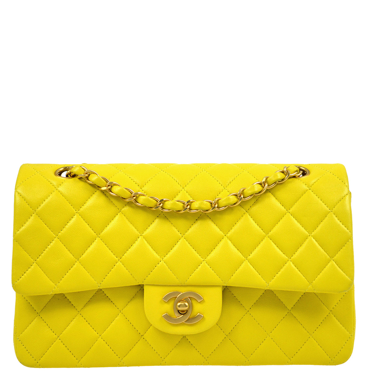 Luxury Chanel * 2000-2001 Yellow Lambskin Medium Classic Double Flap Bag
