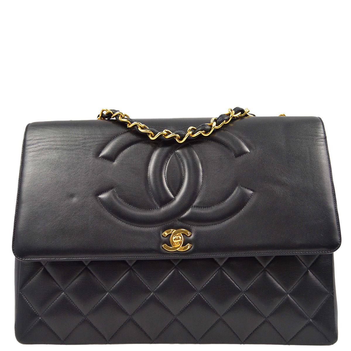 Luxury Chanel * 1991-1994 Black Lambskin Maxi Straight CC Flap