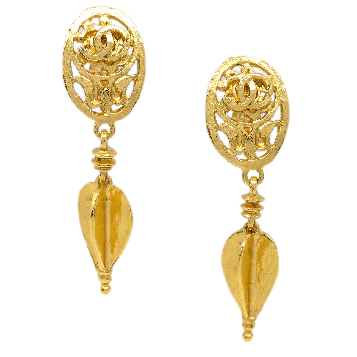 Luxury Chanel Gold Dangle Earrings Clip-On 95A