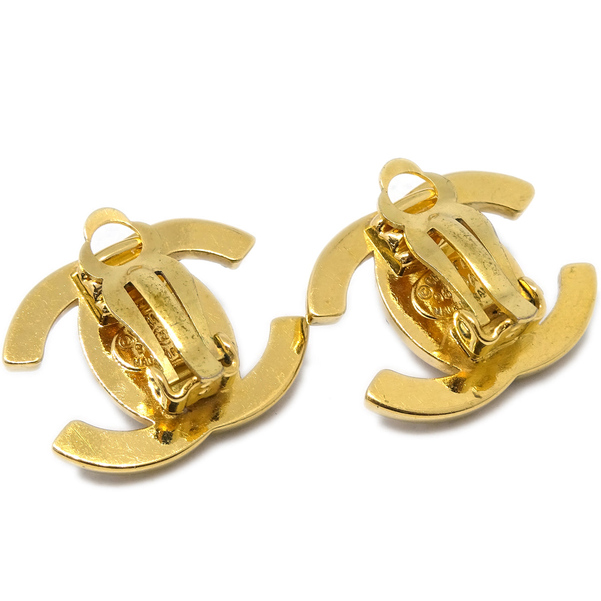Luxury Chanel Gold CC Turnlock Earrings Rhinestone Clip-On Small 96A