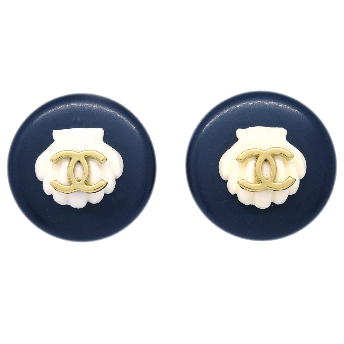 Luxury Chanel Black Button Shell Earrings Clip-On 96C