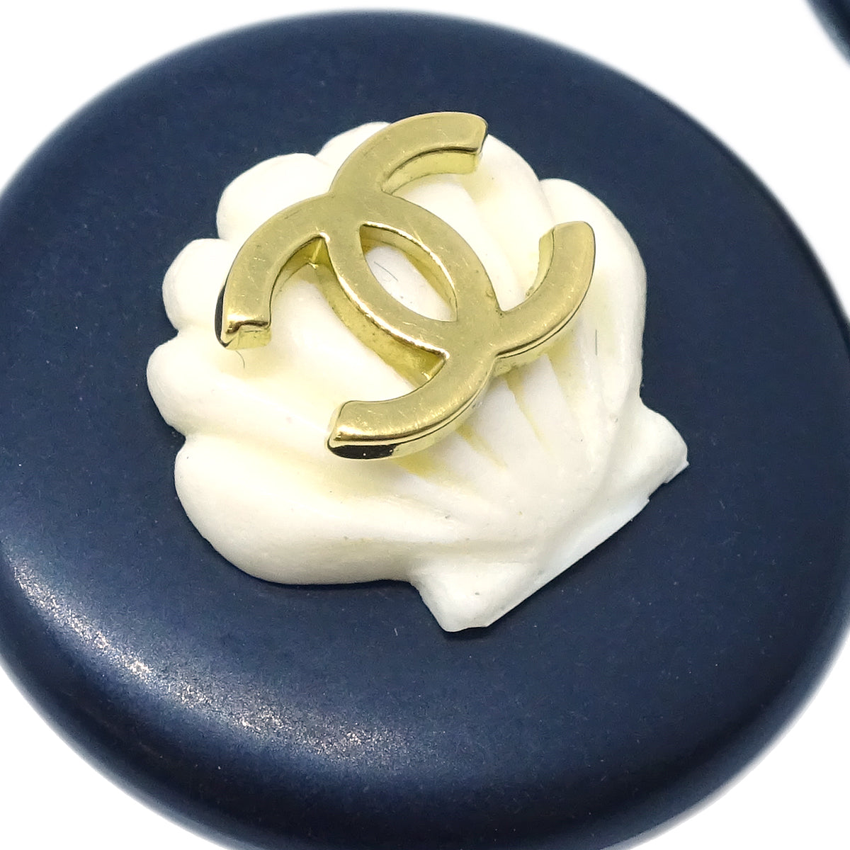 Luxury Chanel Black Button Shell Earrings Clip-On 96C