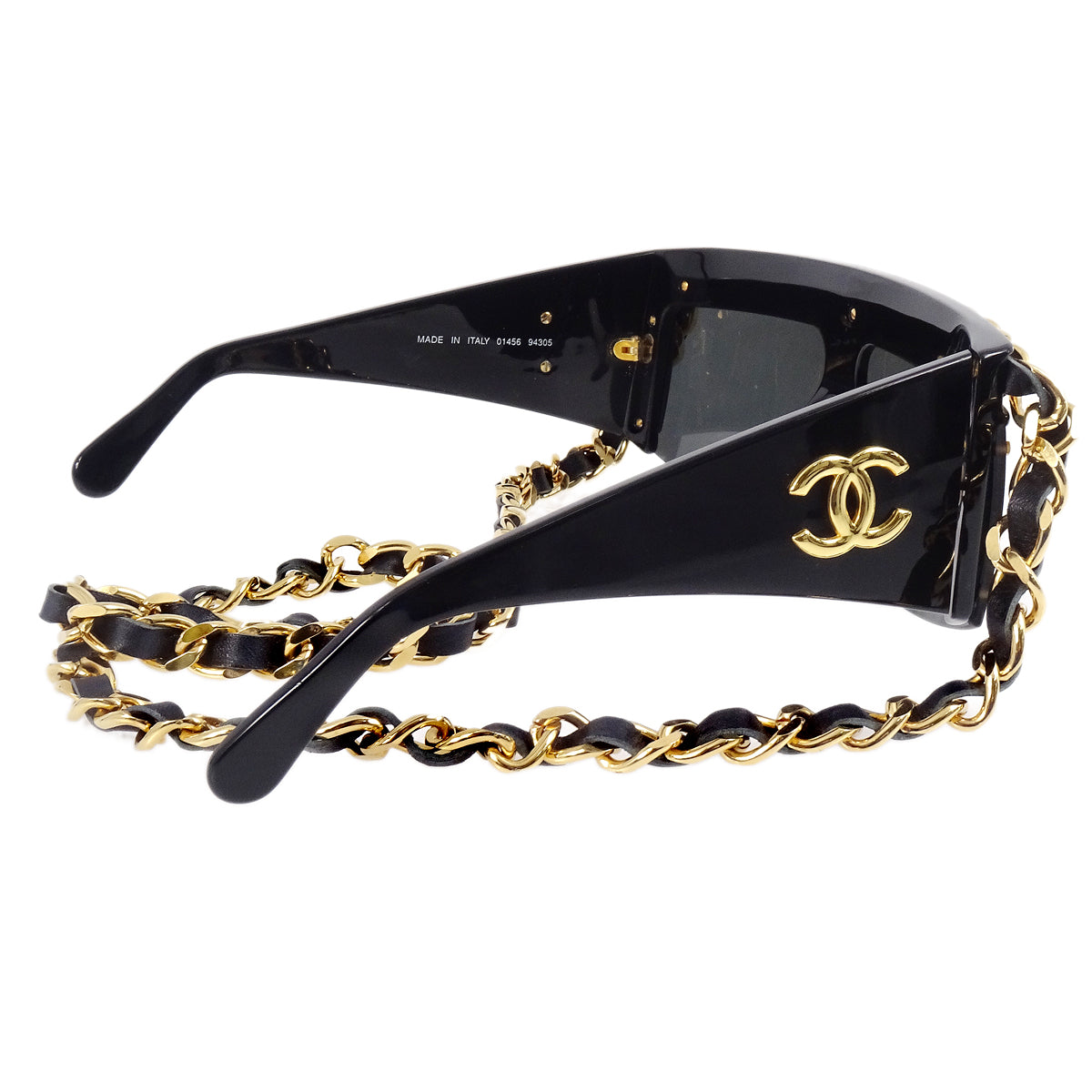 Luxury Chanel Chain Sunglasses Eyewear Black Small New