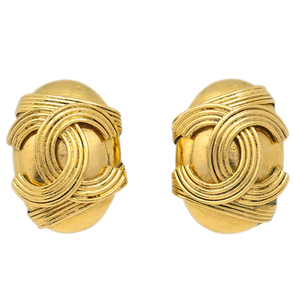 Luxury Chanel Gold Oval Earrings Clip-On 94A