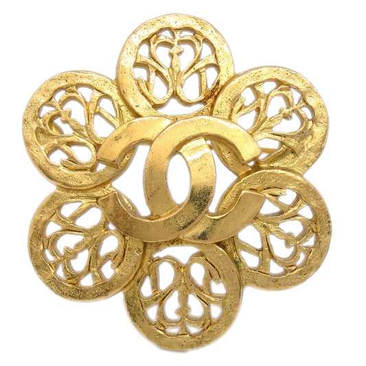 Luxury Chanel Flower Brooch Pin Gold 95A