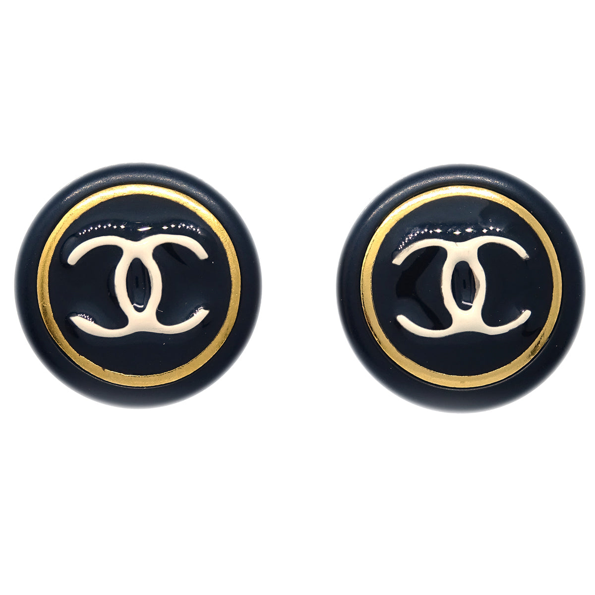 Luxury Chanel Black Button Earrings Clip-On 97A