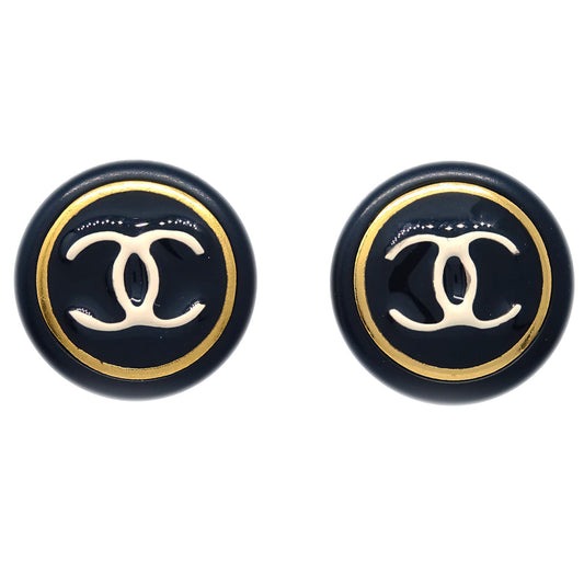 Luxury Chanel Black Button Earrings Clip-On 97A