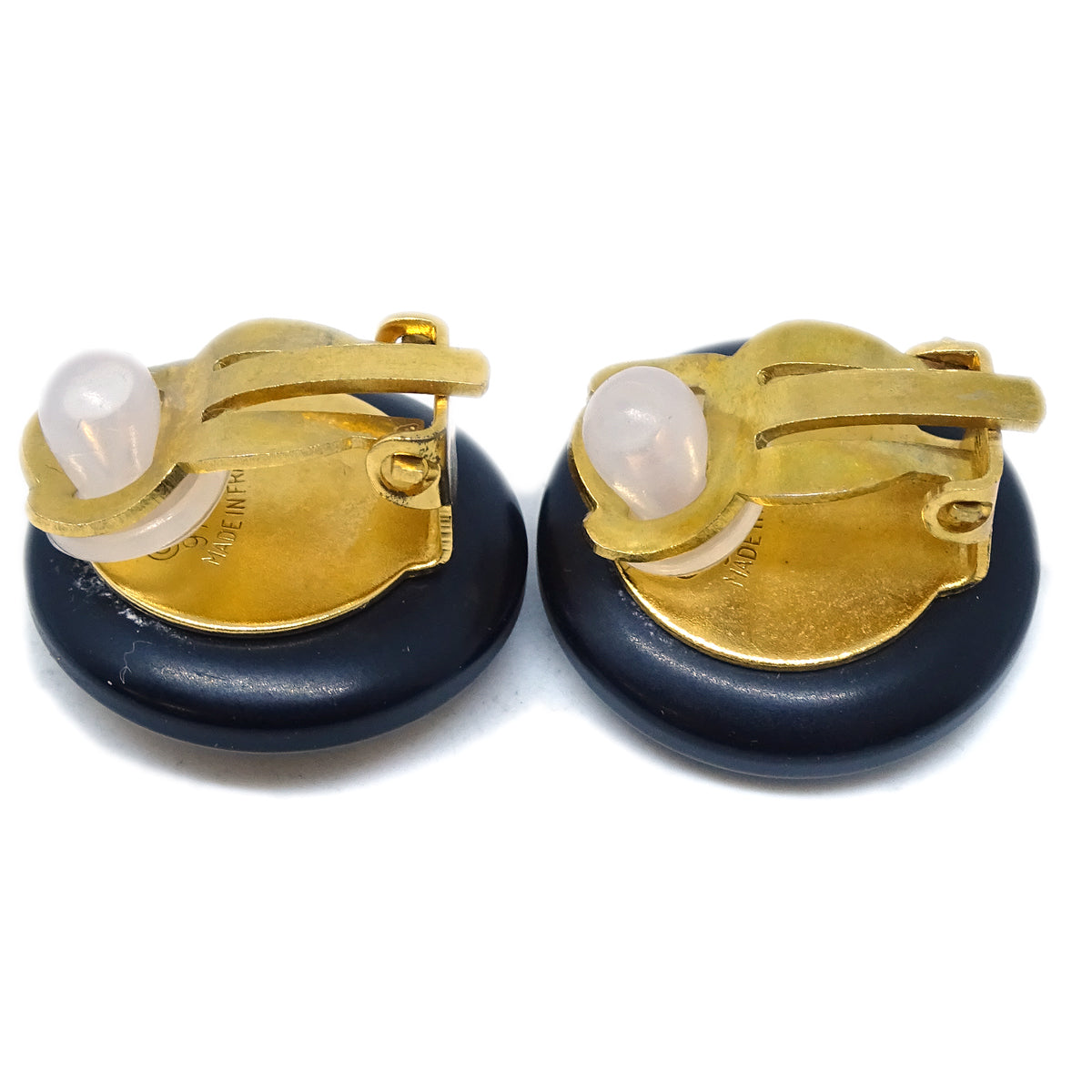 Luxury Chanel Black Button Earrings Clip-On 97A