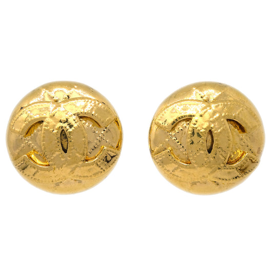 Luxury Chanel Button Earrings Clip-On Gold 94P