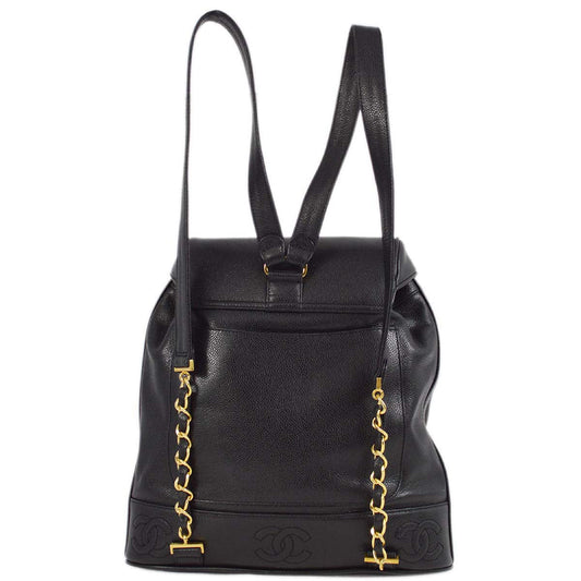 Luxury Chanel 1996-1997 Black Caviar Triple CC Backpack