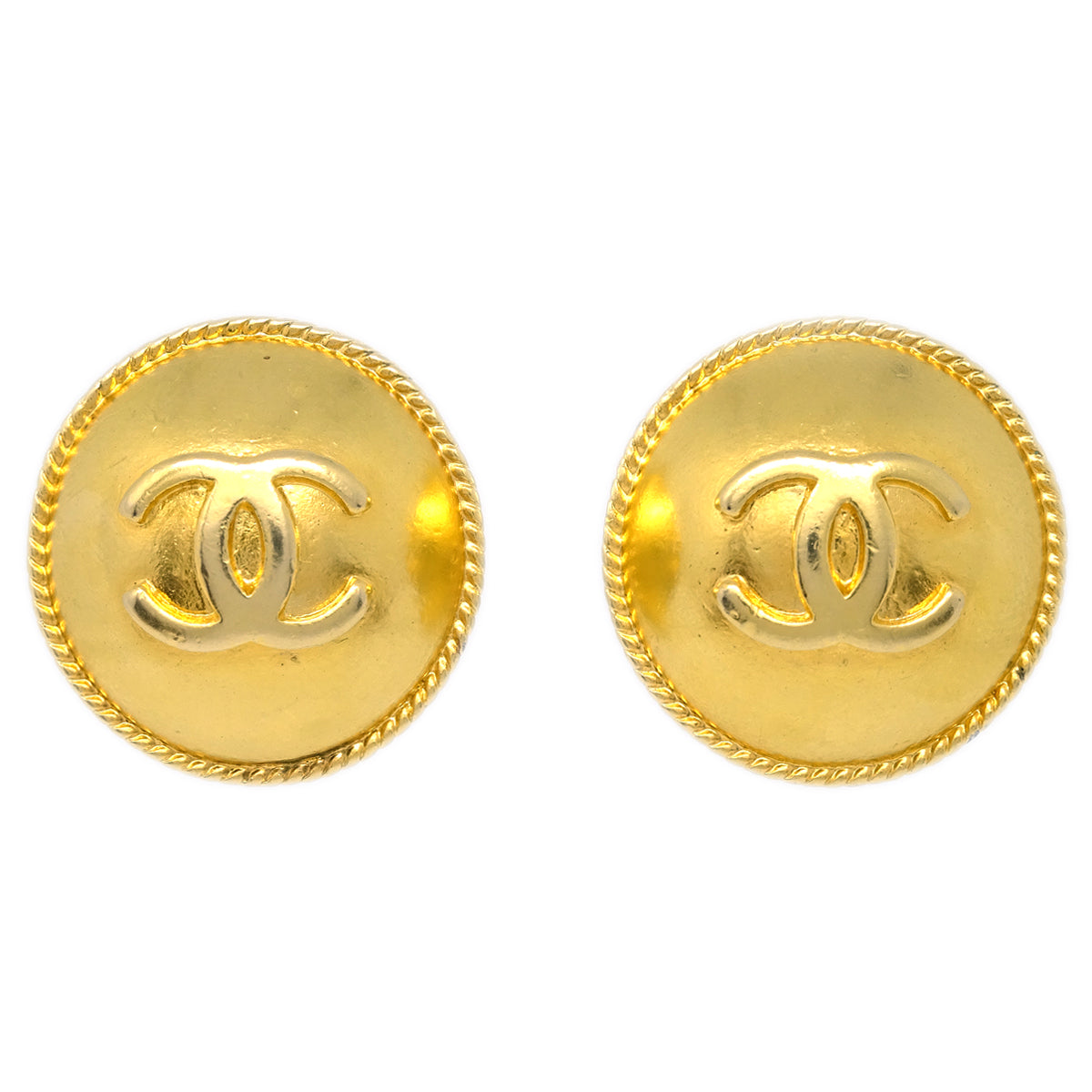 Luxury Chanel Gold Button Earrings Clip-On 95P