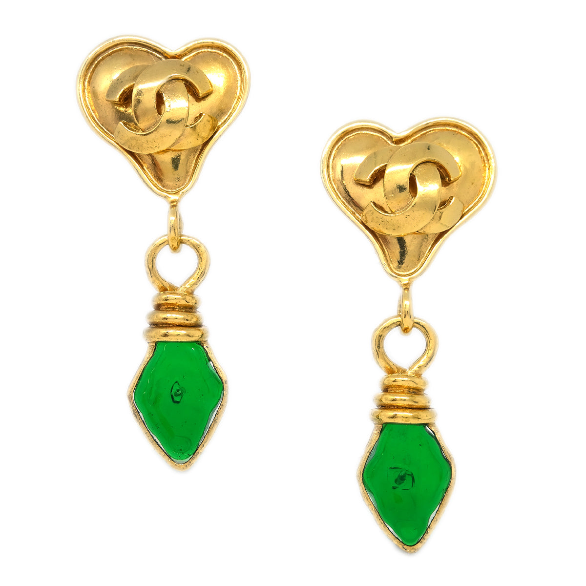 Luxury Chanel Gripoix Heaart Earrings Clip-On Gold 95P