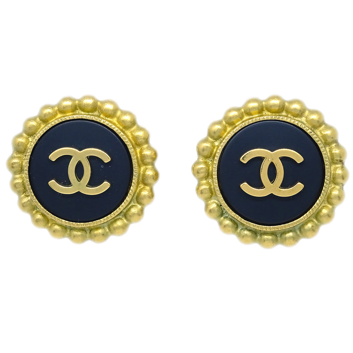 Luxury Chanel 1995 Gold & Black 'CC' Button Earrings