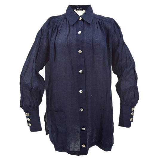 Luxury Chanel Blouse Shirt Navy