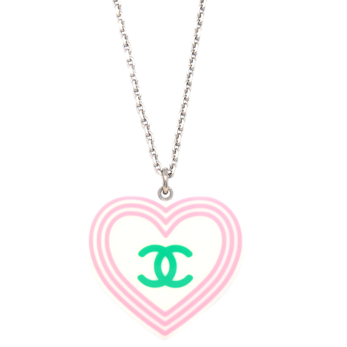 Luxury Chanel Heart Chain Necklace Pendant Silver 04C