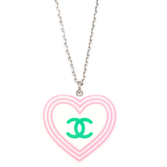 Luxury Chanel Heart Chain Necklace Pendant Silver 04C