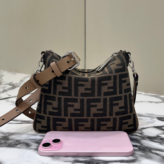 Luxury FendiSHOULDER BAG 19 WITH FF MOTIF IN BROWN JACQUARD FABRIC