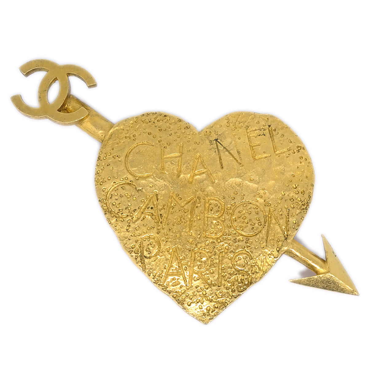 Luxury Chanel Gold Bow And Arrow Heart Brooch Pin 93A