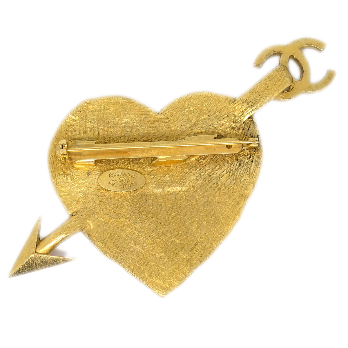 Luxury Chanel Gold Bow And Arrow Heart Brooch Pin 93A