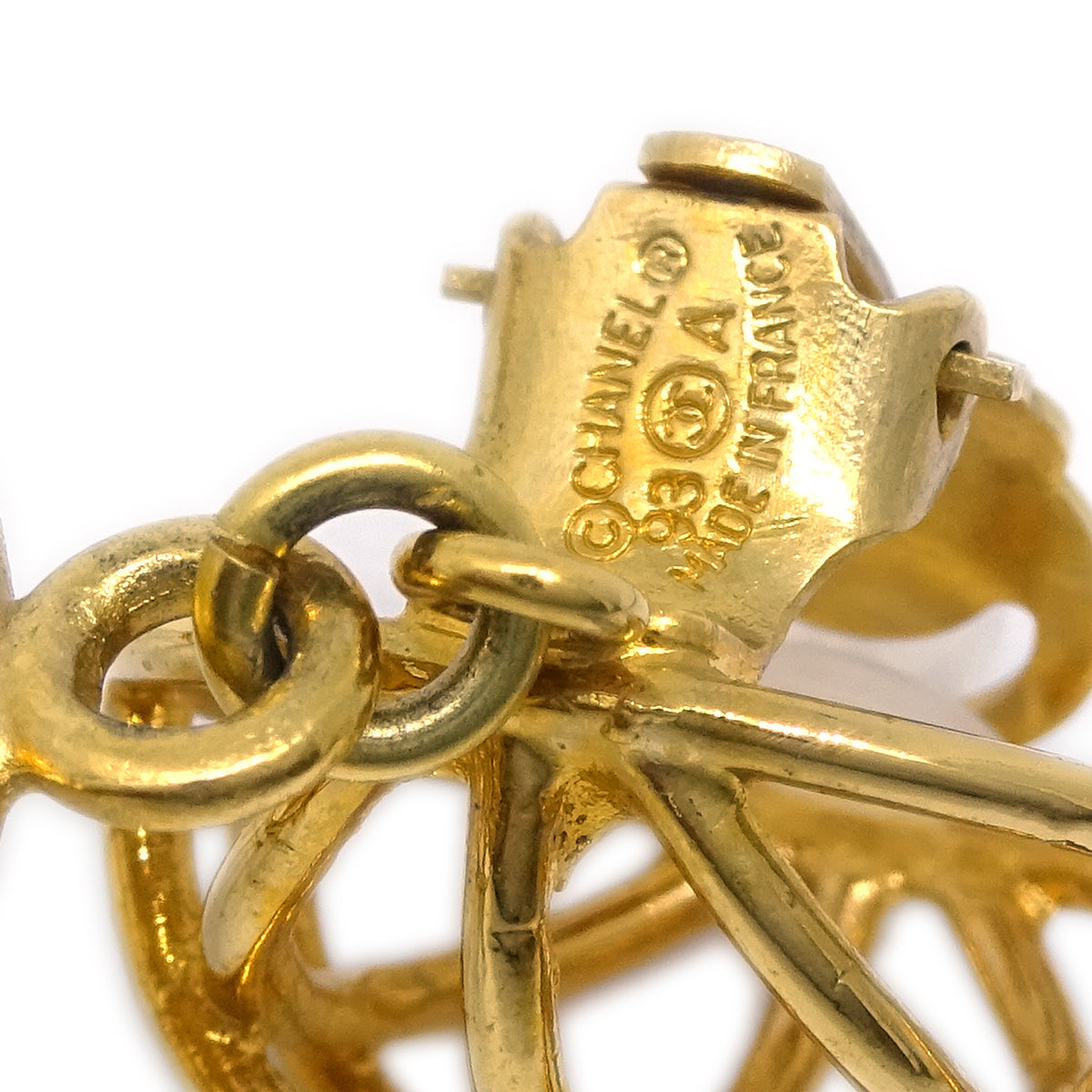Luxury Chanel Gold Birdcage Dangle Earrings Clip-On 93A