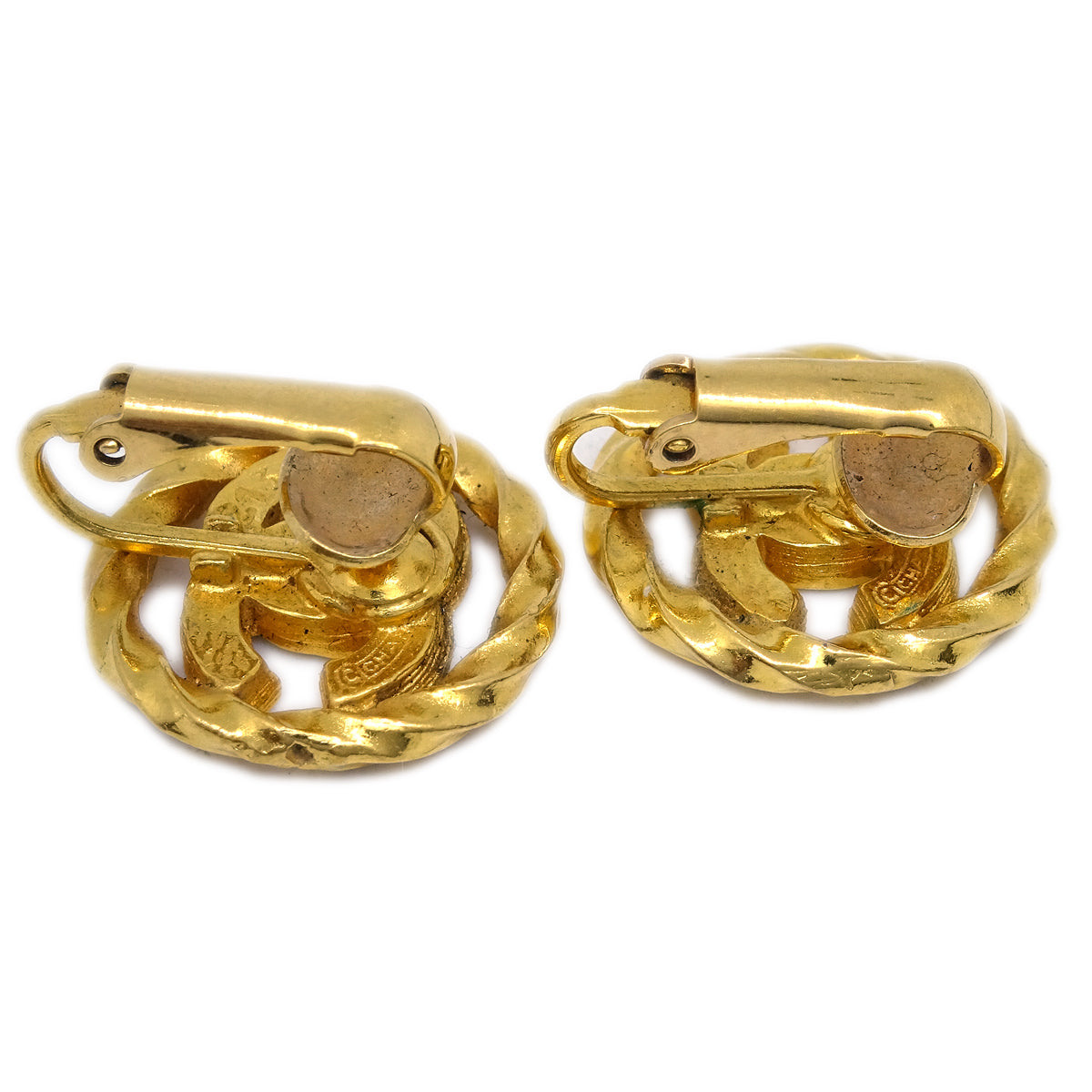 Luxury Chanel Gold Button Earrings Clip-On Rhinestone 2137