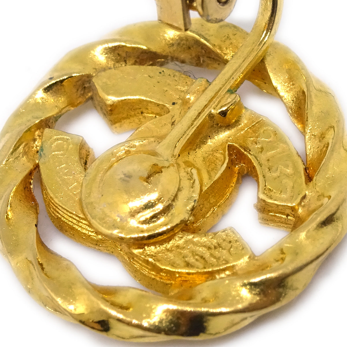 Luxury Chanel Gold Button Earrings Clip-On Rhinestone 2137