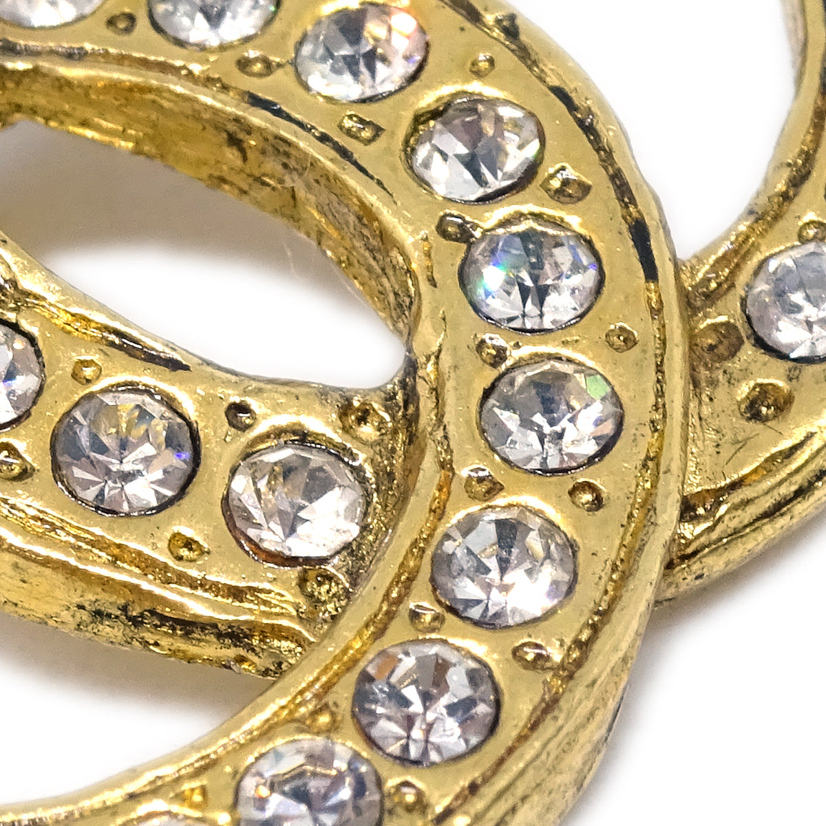 Luxury Chanel Gold CC Brooch Pin Rhinestone