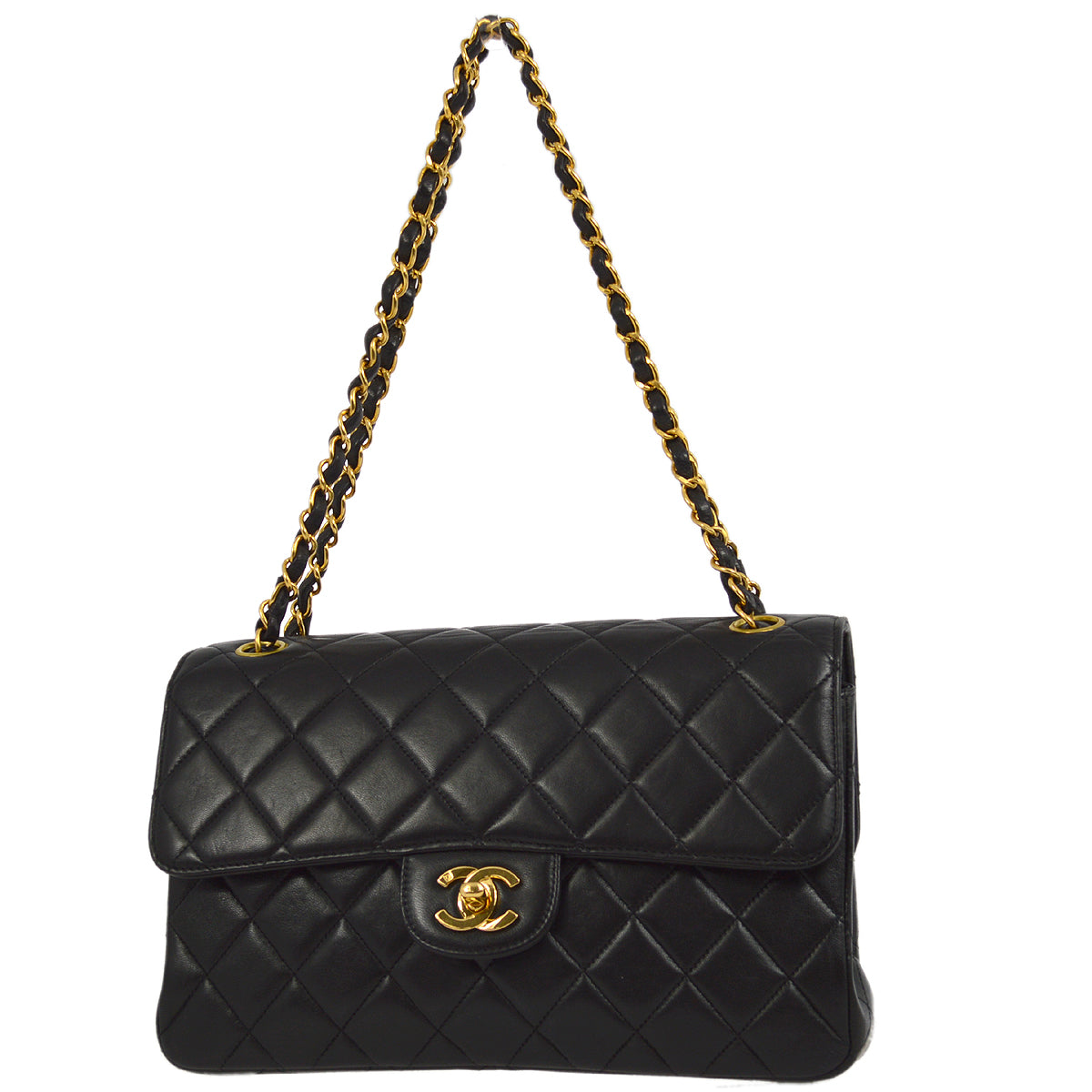 Luxury Chanel 1996-1997 Black Lambskin Medium Double Sided Classic Flap Shoulder Bag