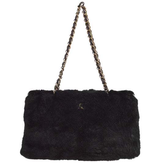 Luxury Chanel 2000-2001 Black Fur Tote Handbag