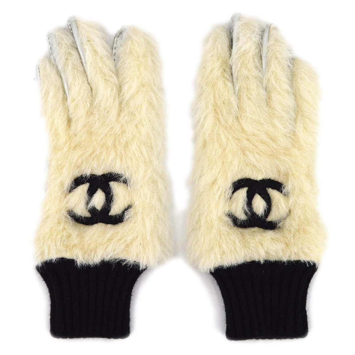 Luxury Chanel Fur Gloves White #6 Small New