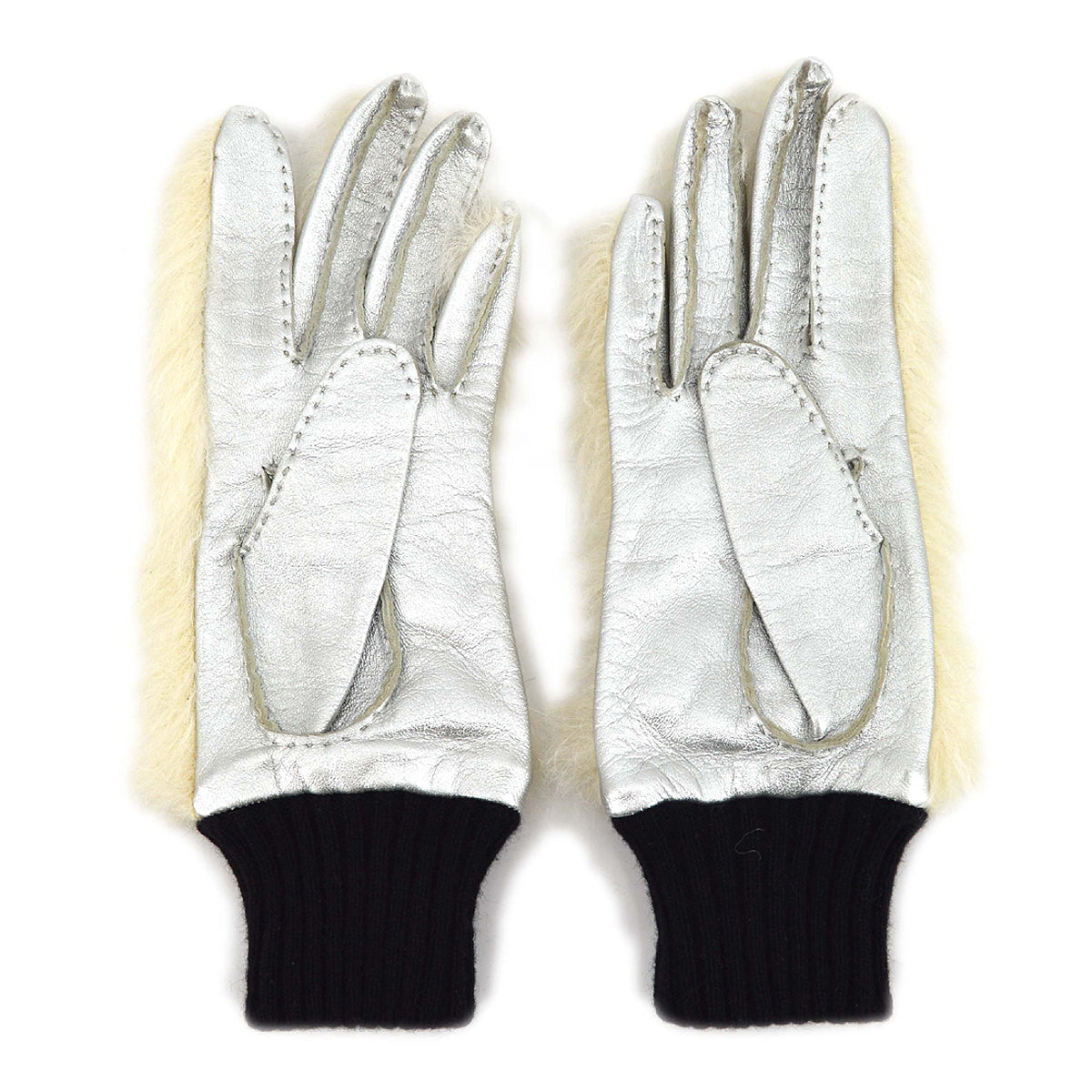 Luxury Chanel Fur Gloves White #6 Small New