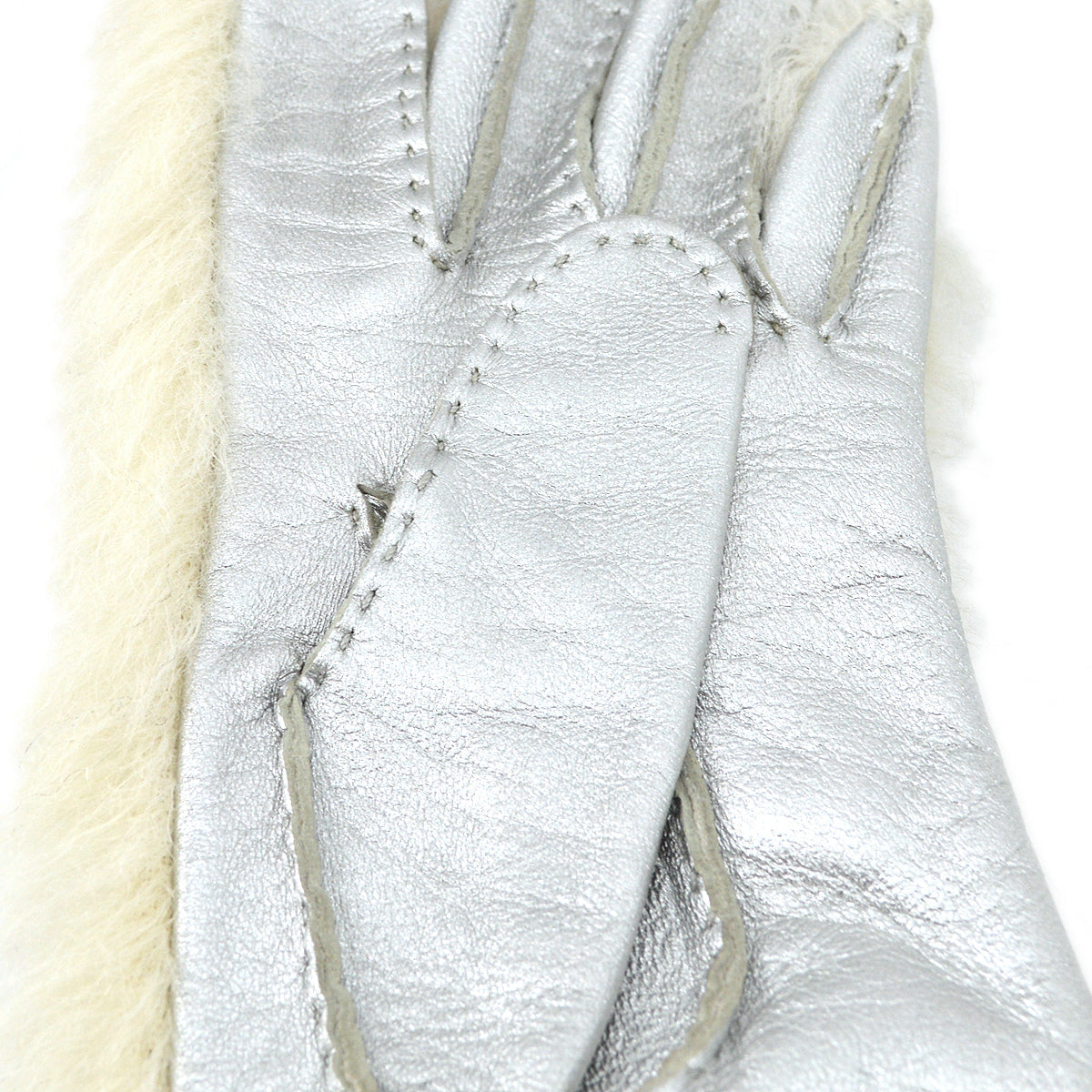 Luxury Chanel Fur Gloves White #6 Small New