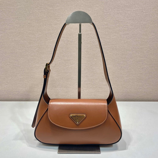 Luxury PradaFLAP BAG 25 IN CINNAMON BROWN SMOOTH CALFSKIN TRIANGLE LOGO