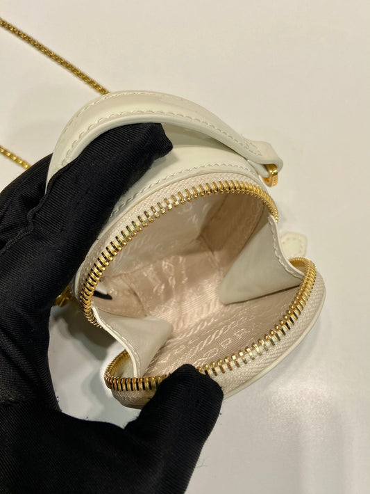Luxury PradaMINI ROUND BAG 8 IN WHITE GLOSSY CALFSKIN GOLD HARDWARE