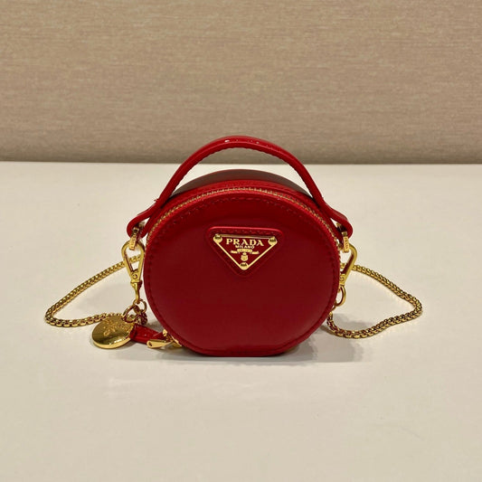 Luxury PradaMINI ROUND BAG 8 IN RED GLOSSY CALFSKIN GOLD HARDWARE