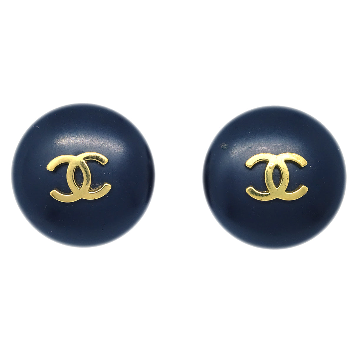 Luxury Chanel Button Earrings Clip-On Black 95P